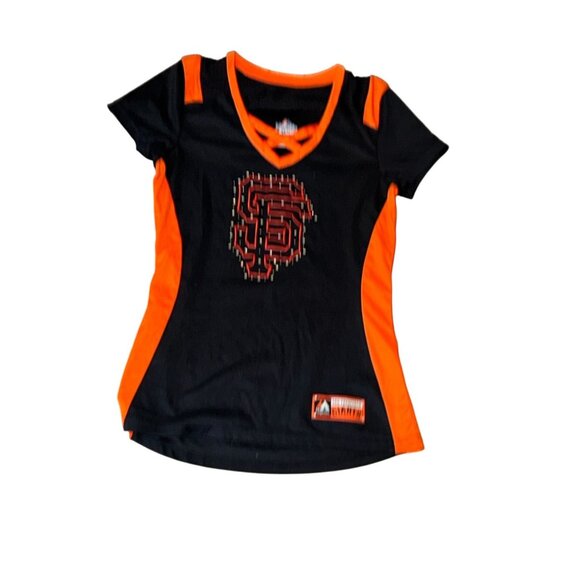 Majestic Fan Fashion San Francisco Giants Womens T-Shirt S Black & Orange Cotton - Picture 1 of 4